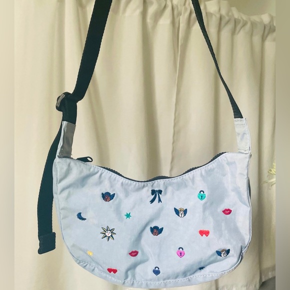 BAGGU Handbags - BAGGU Embroidered Small Nylon Crescent Bag